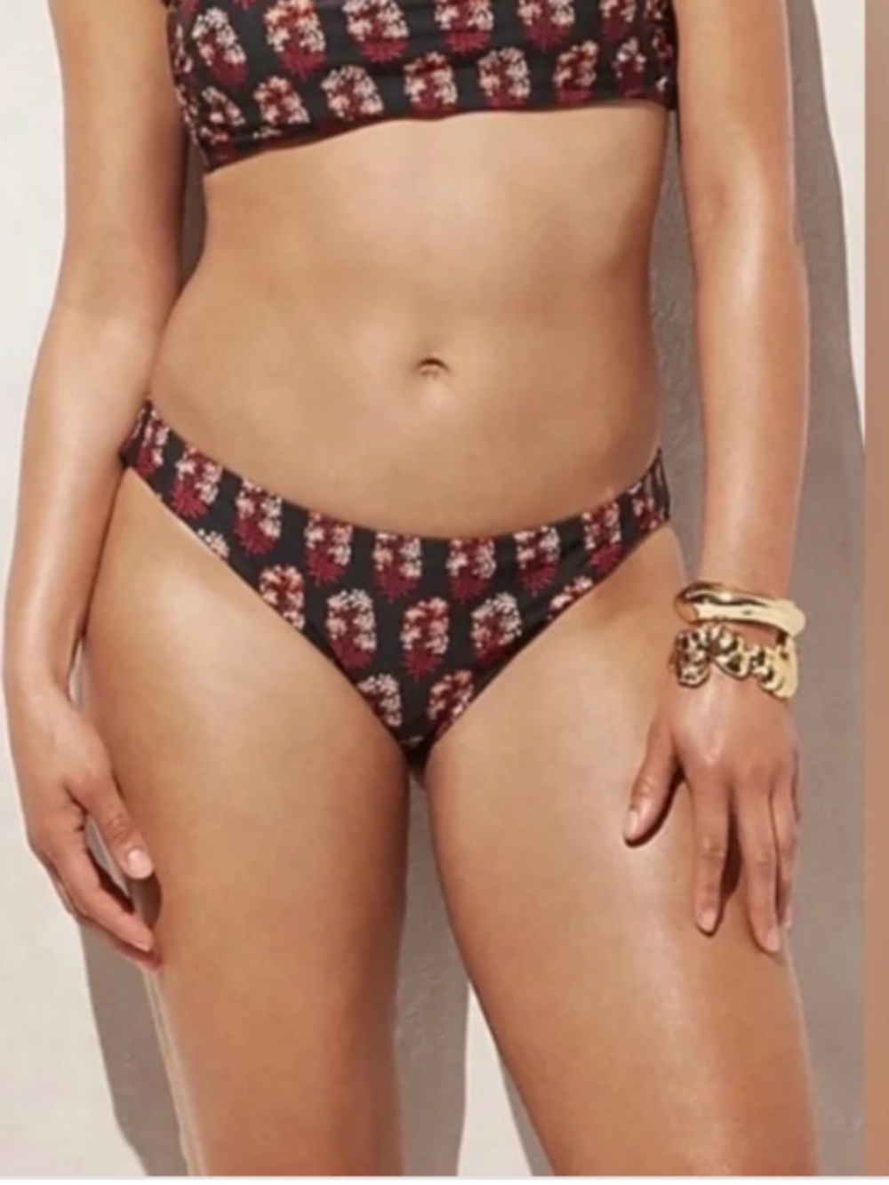 J. Crew Hipster Bikini Bottom in Ruched Bandeau Berry Block Print Size M NWT